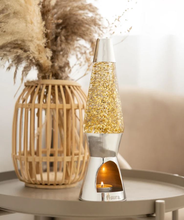 Theelicht glitterlamp Zilver met goudkleurige glitters